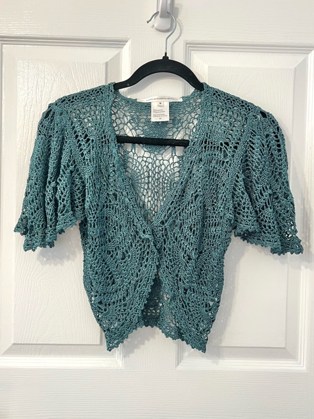 VTG Couture Diane von Furstenberg Crochet Knit Short Cardigan Bolero Top